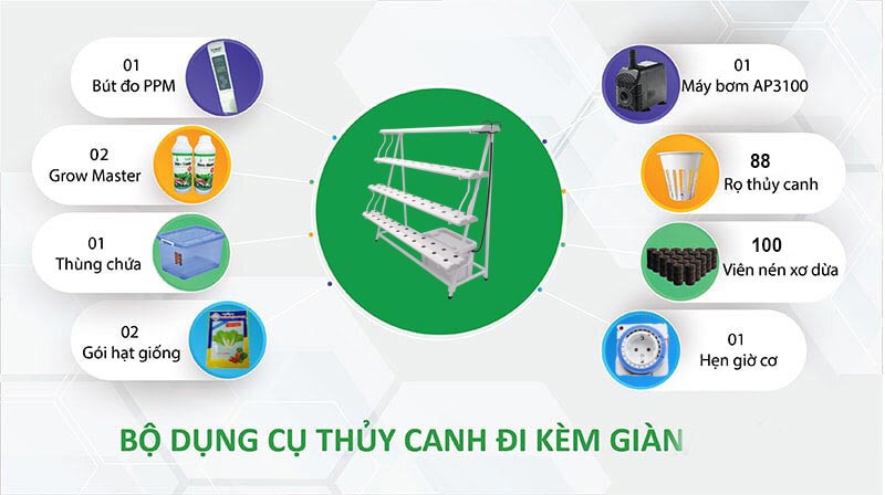Bộ dụng cụ thủy canh đi kèm giàn 