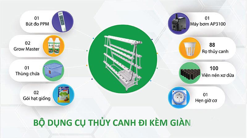 Bộ dụng cụ thủy canh đi kèm giàn chữ A