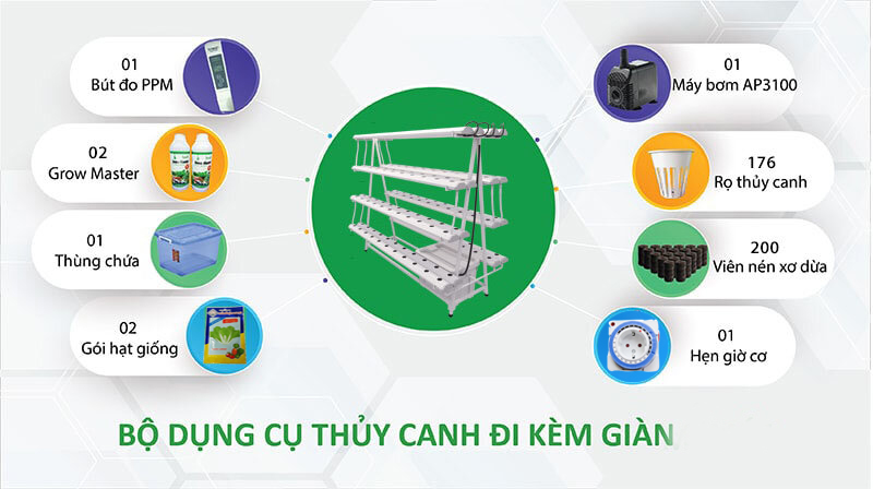Bộ dụng cụ thủy canh đi kèm giàn chữ A GLS09